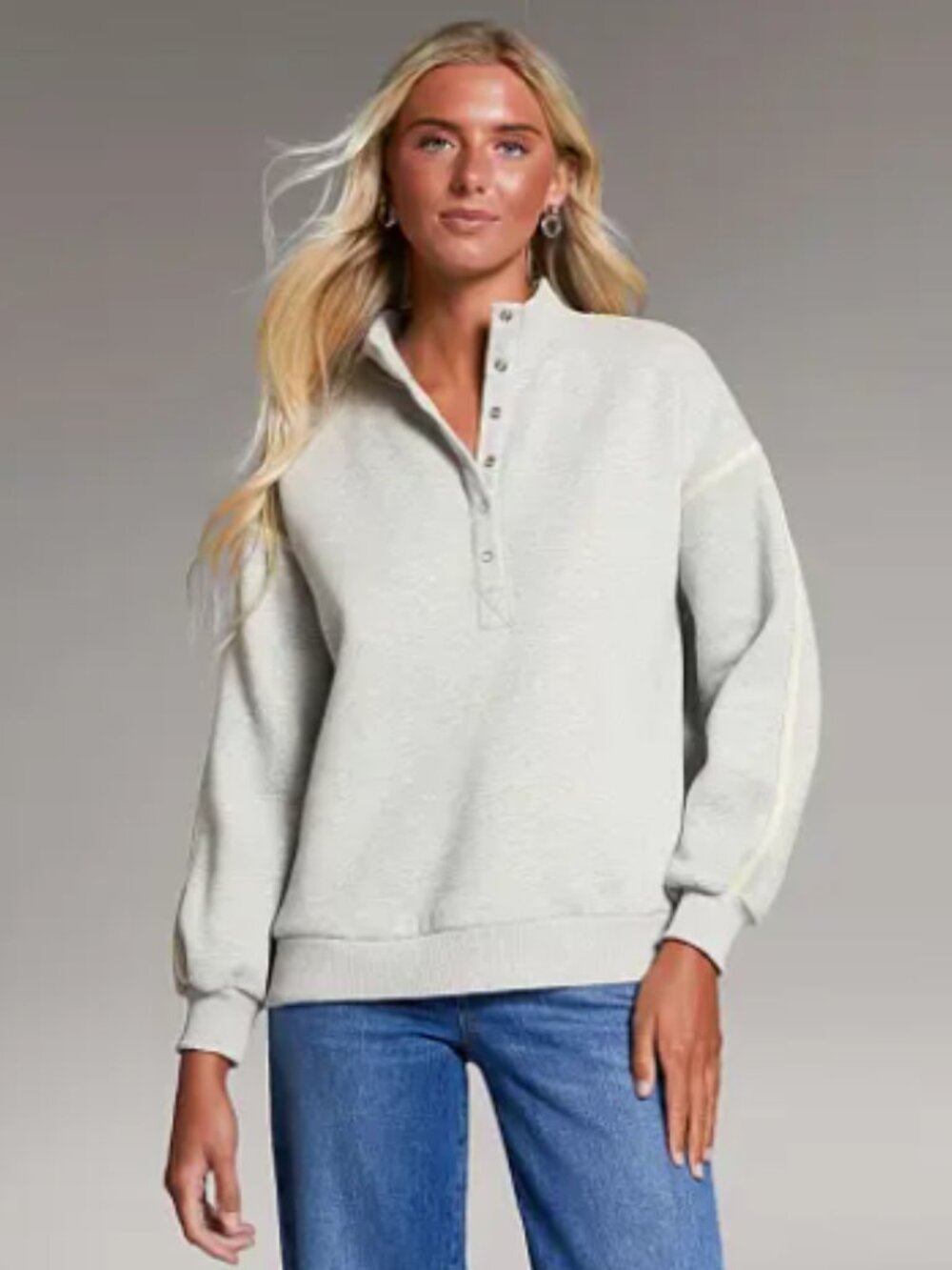 BKE Prep Edit - Mock Neck Half Snap Pullover Gray Small